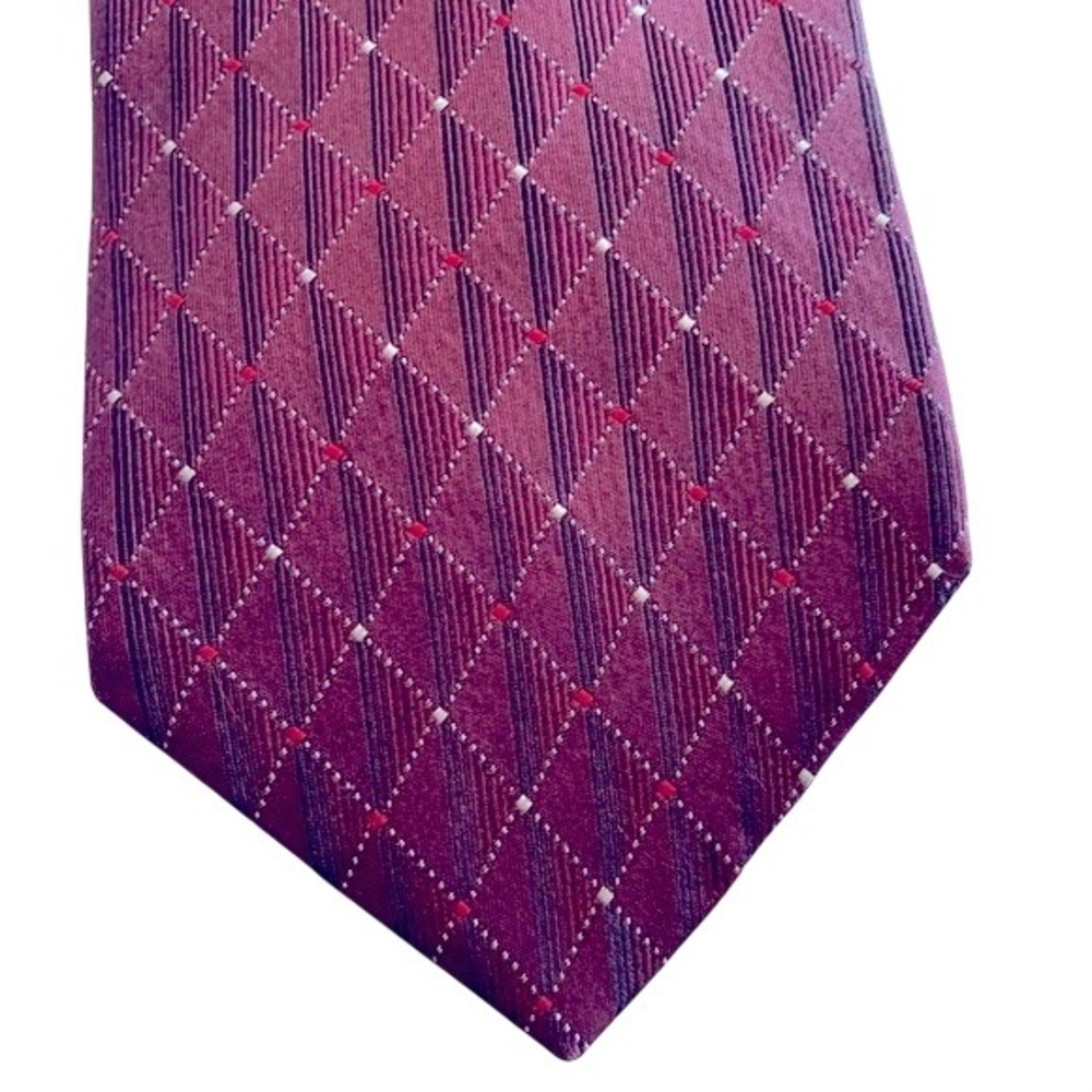 Murano‎ 100% Silk. Mens Necktie Maroon Wine , Red and Silver,  Mens Tie.